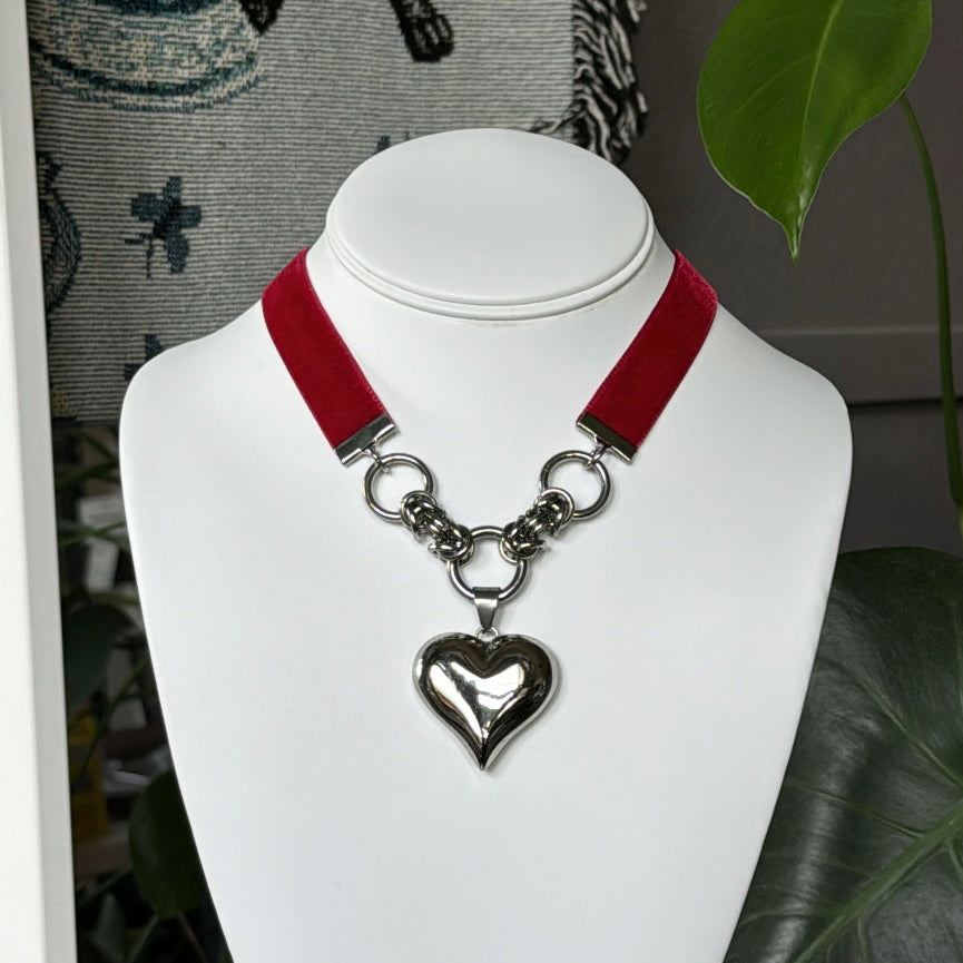 Puffed Heart Ribbon Choker - 14 Colors Available