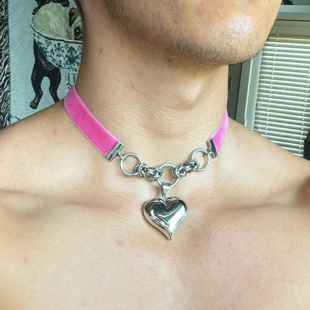 Puffed Heart Ribbon Choker - 14 Colors Available