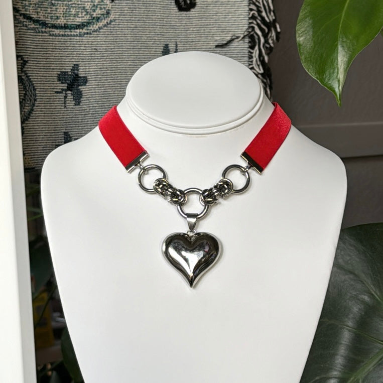 Puffed Heart Ribbon Choker - 14 Colors Available