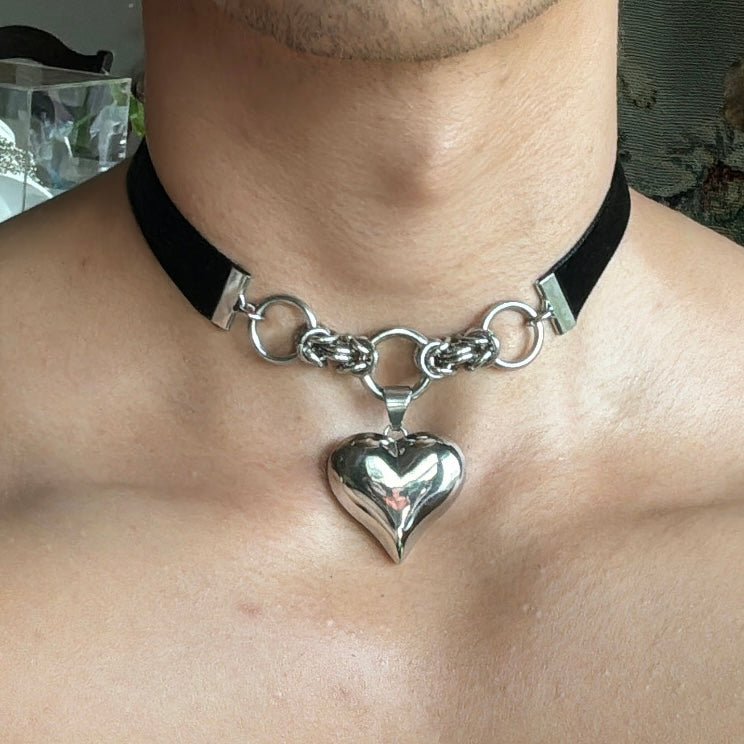 Puffed Heart Ribbon Choker - 14 Colors Available