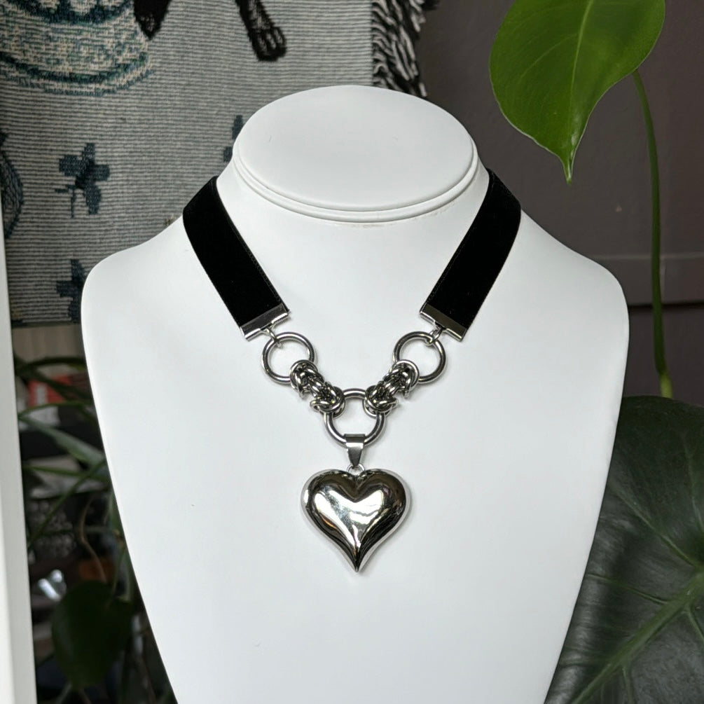 Puffed Heart Ribbon Choker - 14 Colors Available