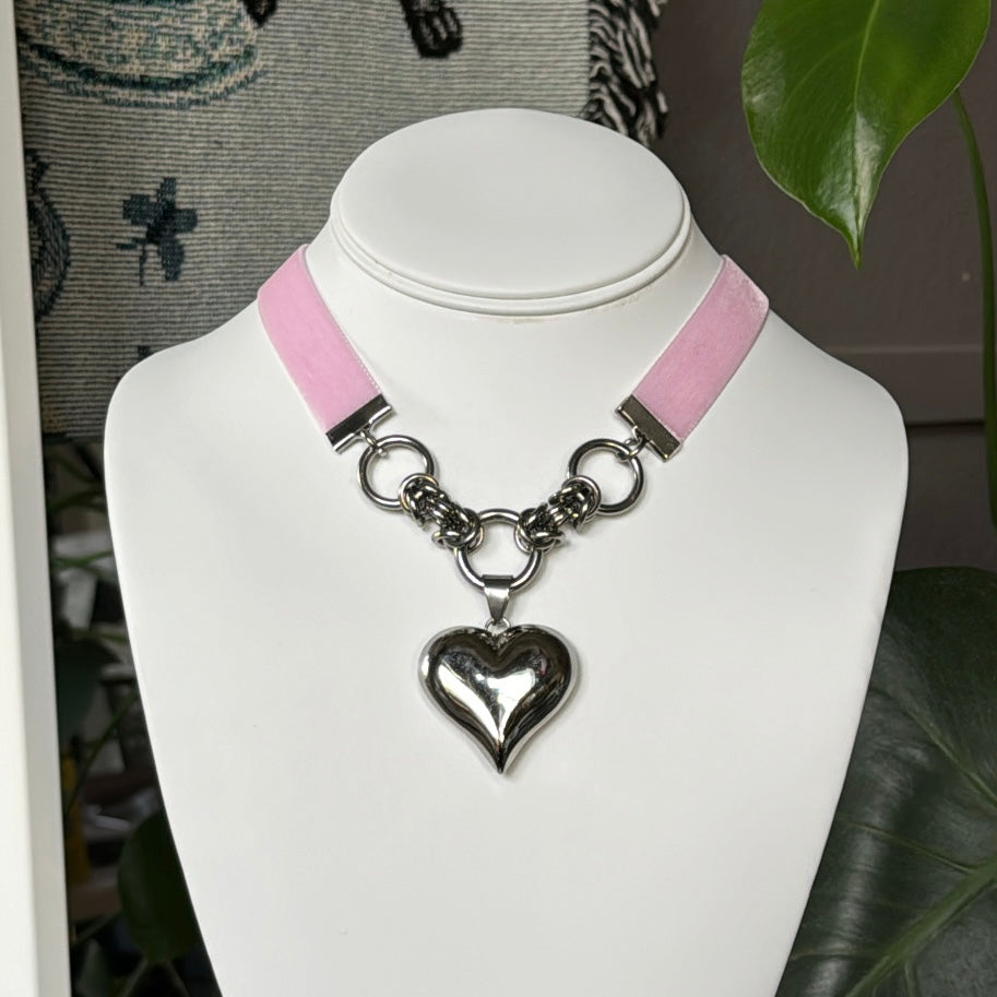 Puffed Heart Ribbon Choker - 14 Colors Available