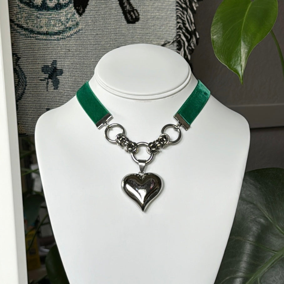 Puffed Heart Ribbon Choker - 14 Colors Available