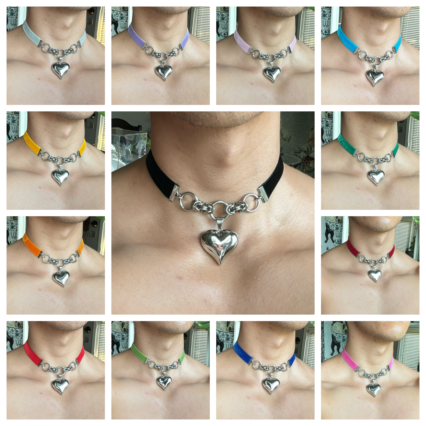 Puffed Heart Ribbon Choker - 14 Colors Available